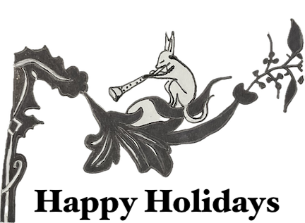 Medieval illustration of a rabbit blowing a horn - now traced, inked, and background removed